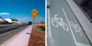 アメリカの自転車標識（左）イギリスの自転車標識（右）