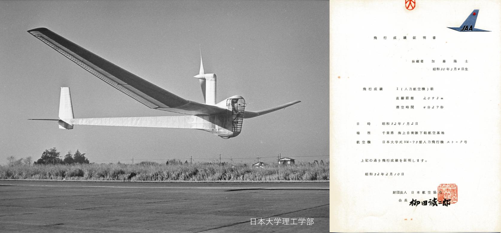 【今日は何の日】1977年1月2日  日本大学式NM-75型人力飛行機 STORK(ストーク) Ｂ世界最高飛距離を記録