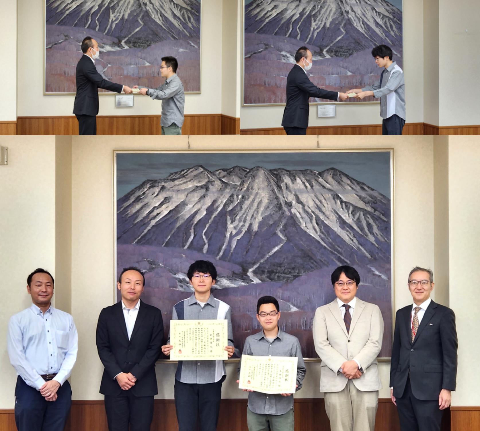 精密機械工学科4年生 本橋侑也さんと応用情報工学科3年生 新井陽也さんに千葉県警察本部より感謝状が贈られました。