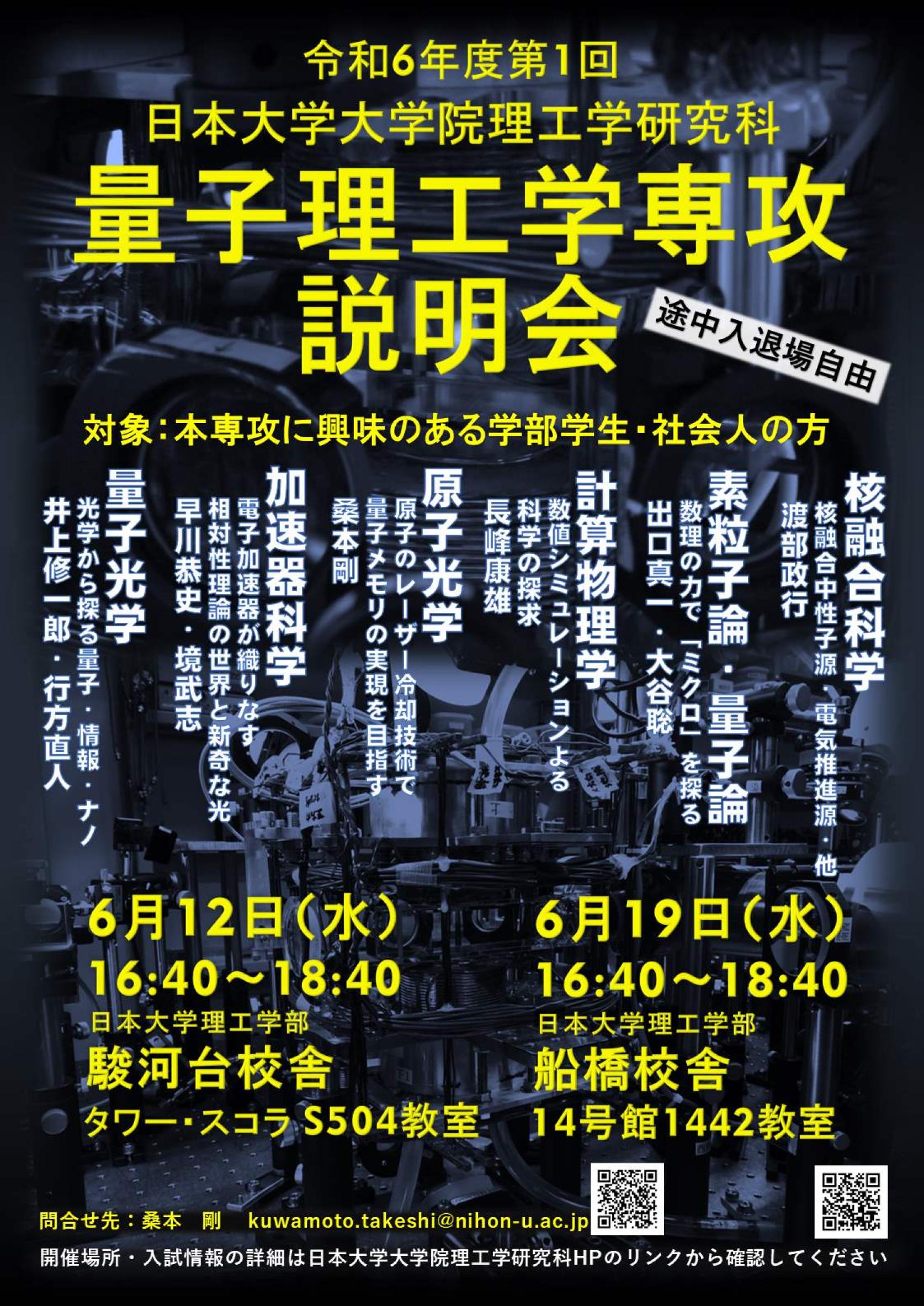 日本大学大学院理工学研究科 量子理工学専攻説明会を開催します。